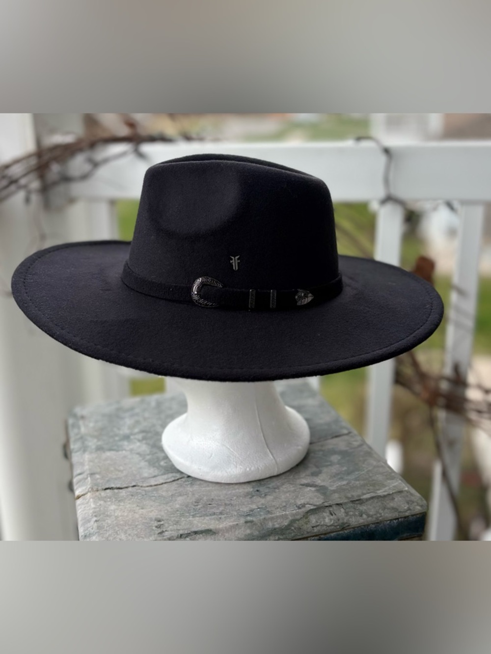 NWT Frye Black Wool Felt Wide Brim Hat 3” Brim Adjustable Western Fedora OS RARE